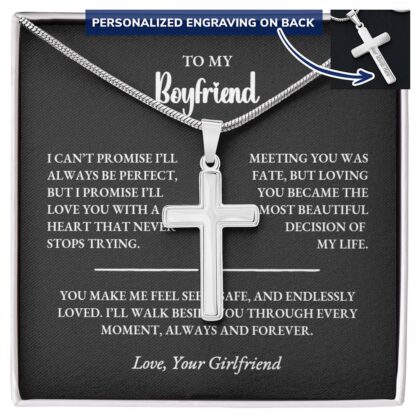 Personalized Cross Necklace Gift for Boyfriend With Custom Back Engraving