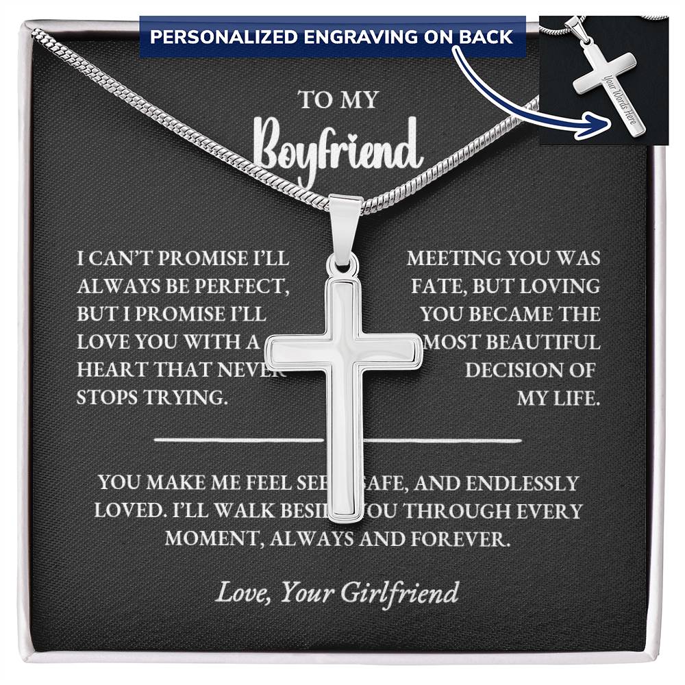 Personalized Cross Necklace Gift for Boyfriend With Custom Back Engraving