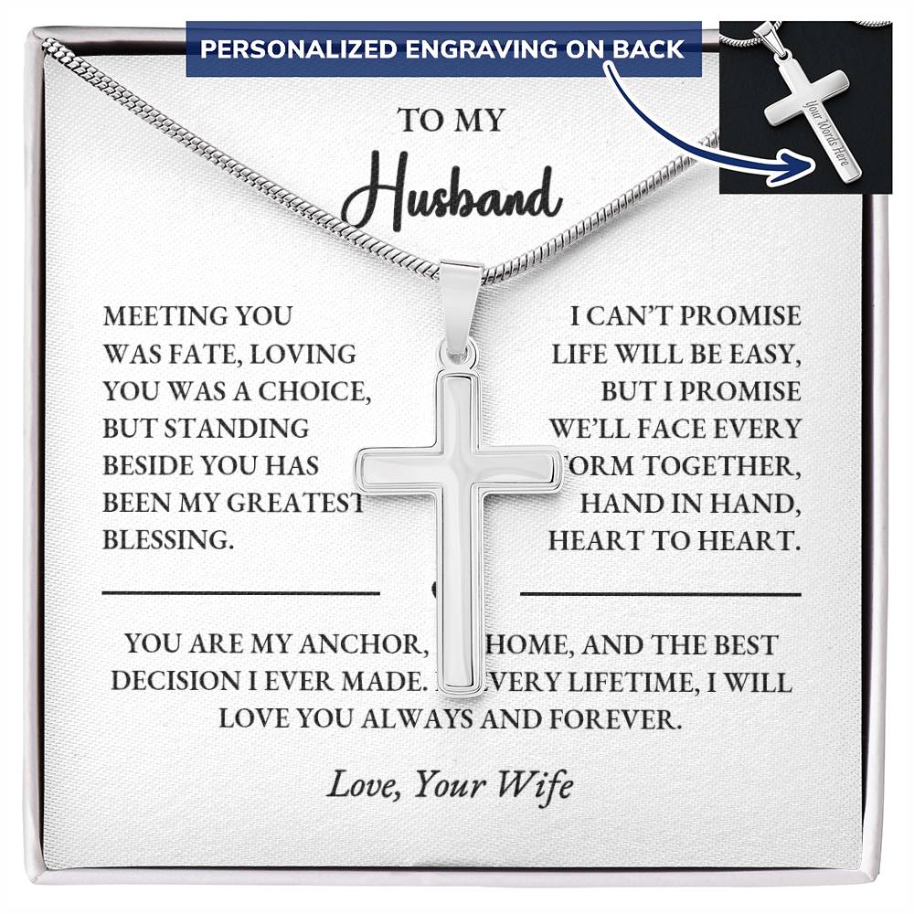 Personalized Cross Necklace Gift for Husband – Custom Engraved Message